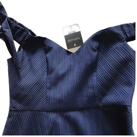 NWT Topshop Navy Off the shoulder Dress, Size 6 - Picture 3 of 9